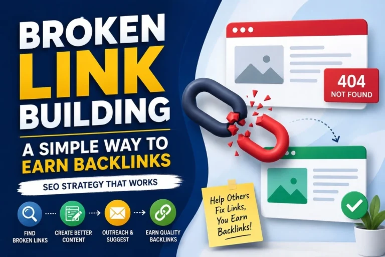 Broken link building strategy illustration showing broken backlinks,