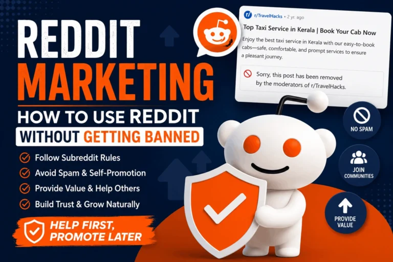 Reddit marketing guide showing how to promote on Reddit without getting banned by moderators
