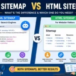 XML Sitemap vs HTML Sitemap comparison showing differences in SEO, search engine crawling, indexing, and website navigation