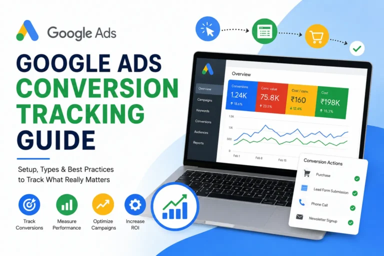 Google Ads Conversion Tracking dashboard showing website conversions, performance metrics, and campaign optimization.