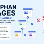 Illustration explaining orphan pages in SEO, showing an isolated webpage with no internal links and its impact on crawlability and rankings.