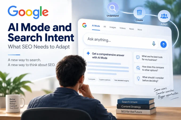 Google AI Mode and search intent illustration showing conversational search and how SEO needs to adapt.