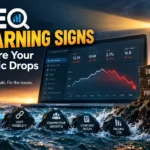 SEO warning signs showing declining search rankings, traffic, CTR, and visibility before an organic traffic drop.
