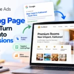 Google Ads landing page design showing a hotel website with an enquiry form, relevant traffic, and conversion-focused elements.