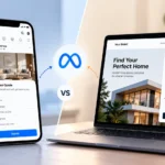 Meta Instant Forms vs landing pages for lead generation, shown on a smartphone and laptop.